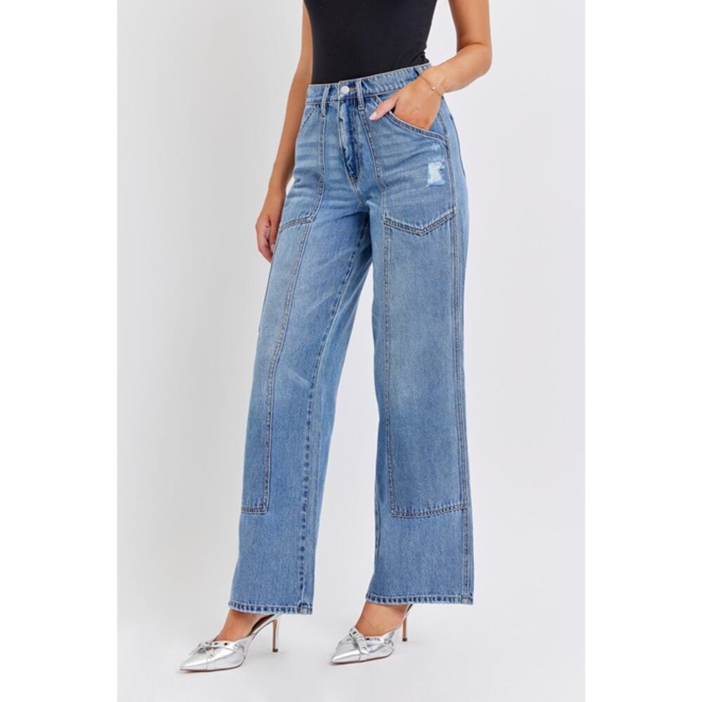 Cello Medium Wash Size 9/29 High Rise Wide Leg Jean with Carpenter Details - Picture 3 of 5